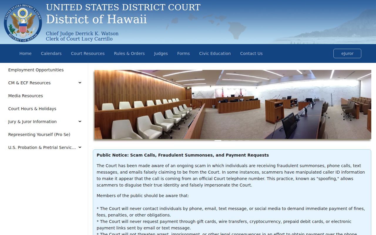 Hawaii federal court docket information at the official U.S. District Court site