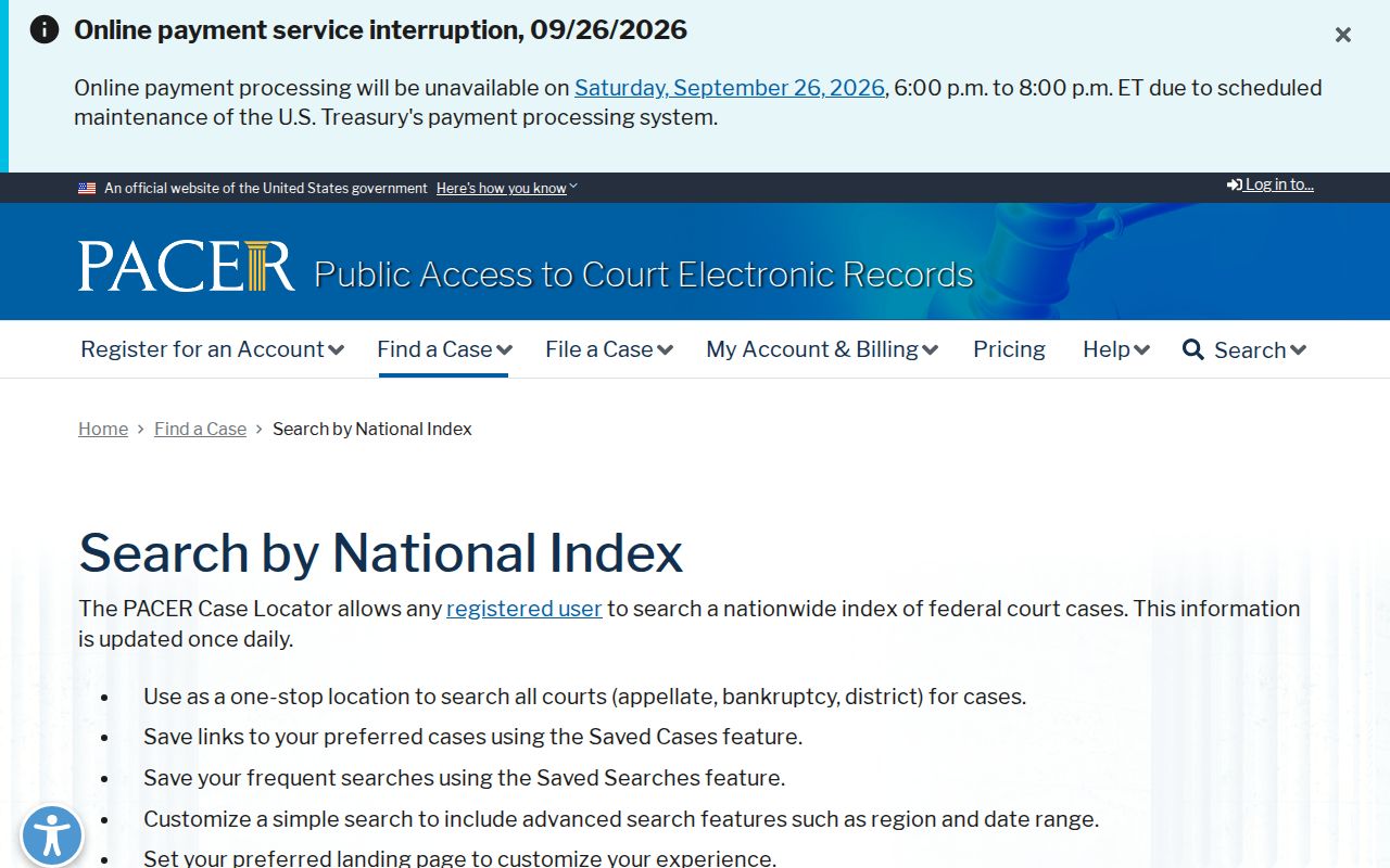 Hawaii federal case search through the PACER Case Locator