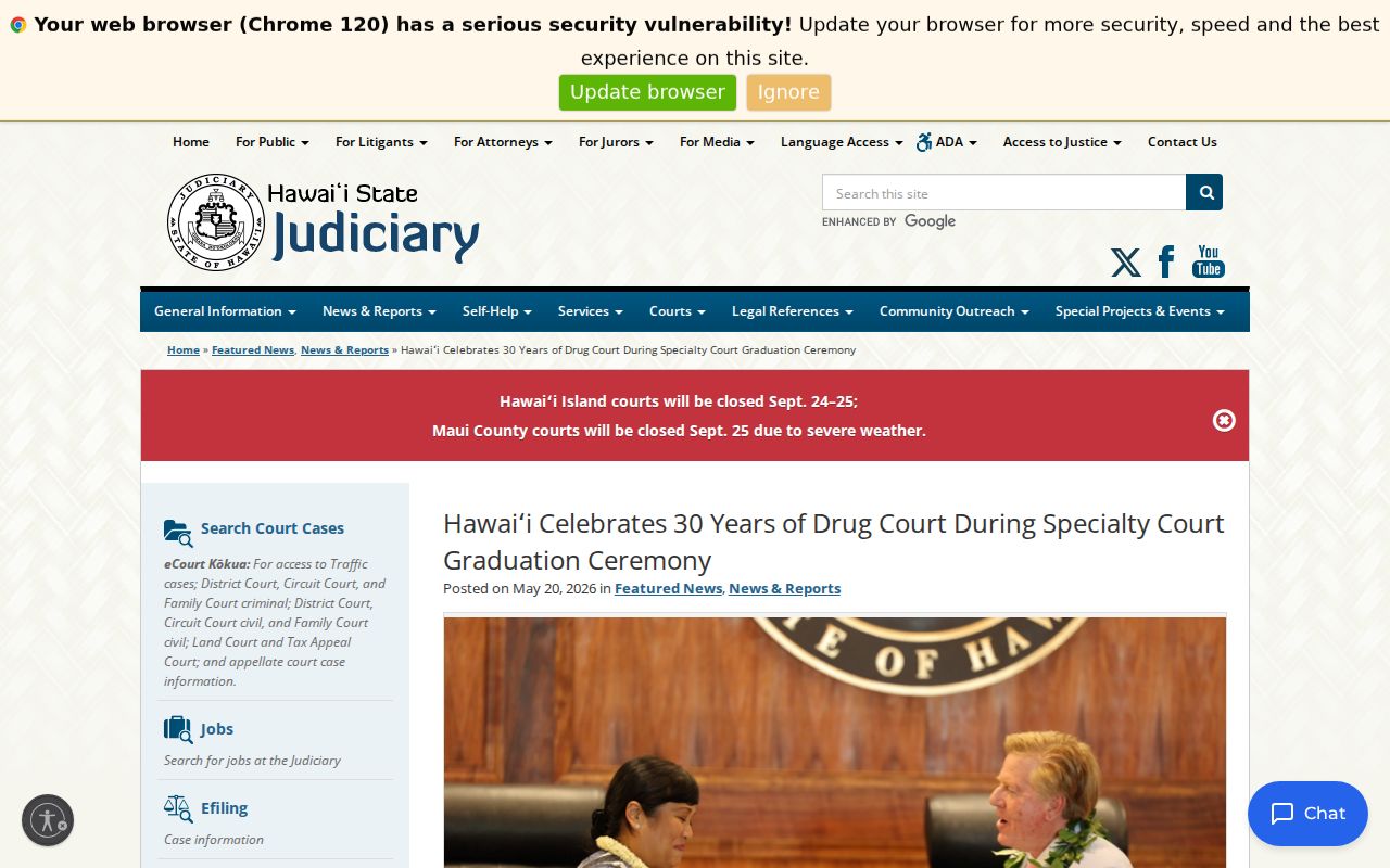 Hawaii court system statewide Drug Court milestone announcement